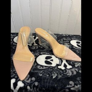 Vivianly Clear Strap Heels Nude Patent Pointed Toe Stiletto Mule